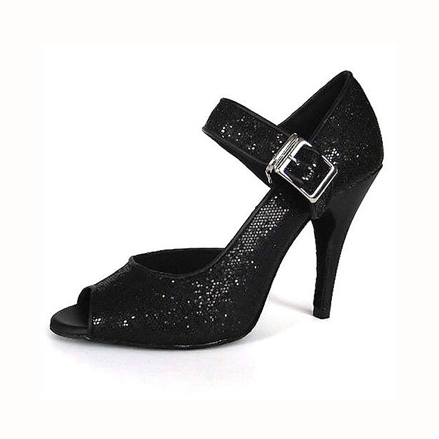  Women's Ballroom Shoes / Salsa Shoes Sparkling Glitter Sandal Customized Heel Customizable Dance Shoes Black