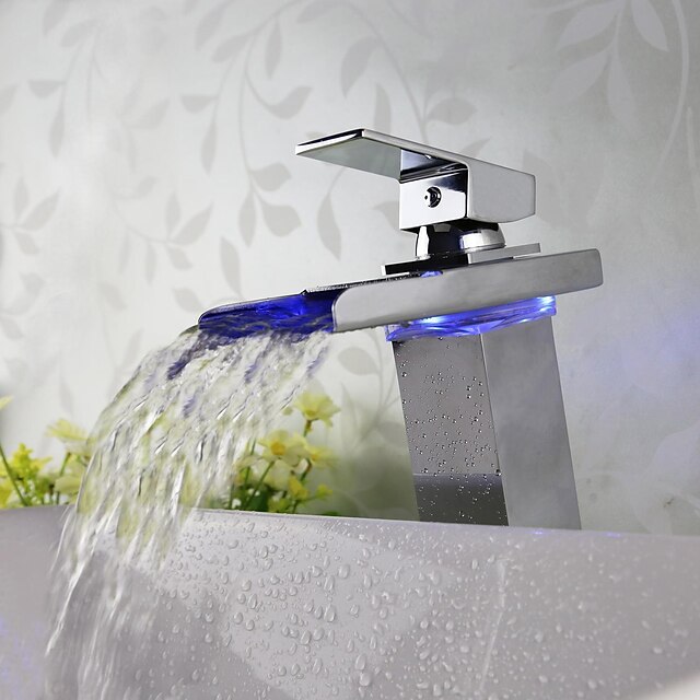  Waschbecken Wasserhahn - Wasserfall / LED Chrom 3-Loch-Armatur Ein Loch / Einhand Ein Loch
