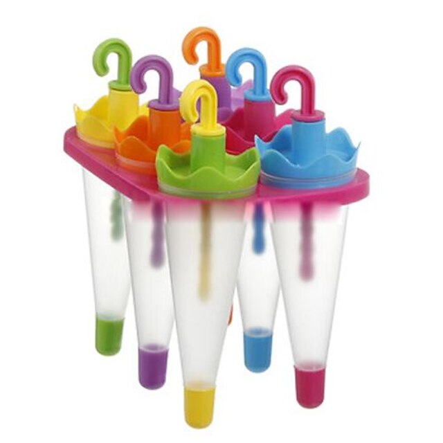  6 Cells Umbrella Ice Cream zásobník Cube Mould Mold s Stick (Random Color), Plastic 6.4 