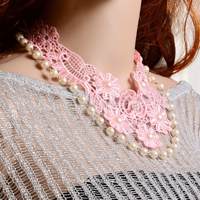  Omuto Upscale Lace Pink Flower Pearl Handmade Necklaces