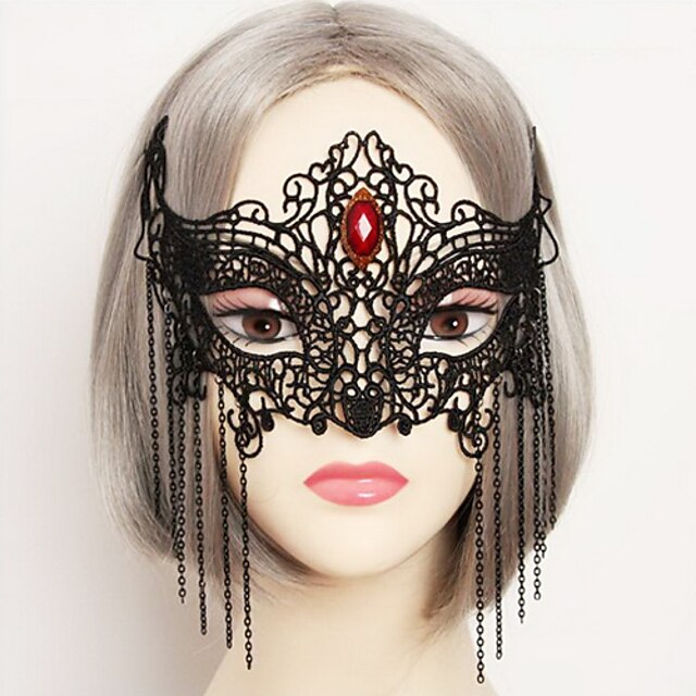  Cosplay Mască Unisex Crăciun Halloween Carnaval Festival / Sărbătoare Dantelă Pietre Prețioase Artificiale Negru Costume de Carnaval Mată Dantelă