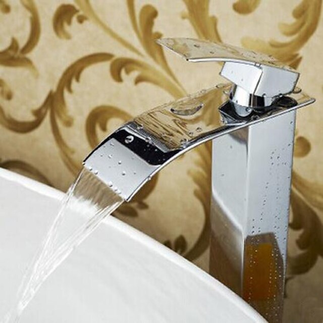  Ванная раковина кран - Водопад Хром По центру Одно отверстие / Одной ручкой одно отверстиеBath Taps