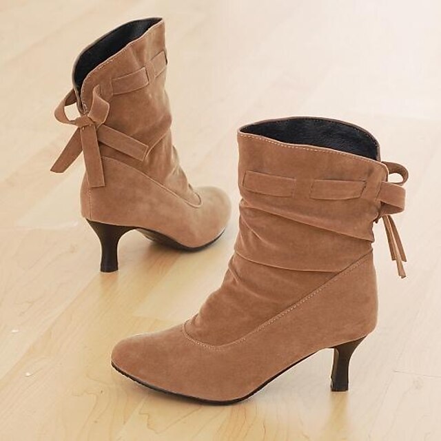 Women's Stiletto Heel Bowknot Leatherette 15.24-20.32 cm / Mid-Calf Boots Fall / Winter Black / Brown / Beige