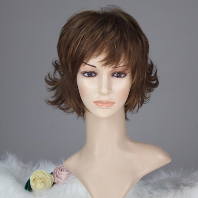  women capless vogue short curly brown highlight synthetic wig with bang