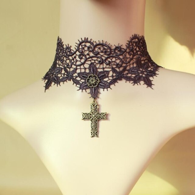  inone dámská vintage gothic typu cross káva krajka náhrdelník