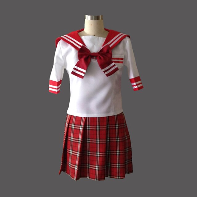  Cute Girl Red Check Jazz Modèle Laine Sailor Uniforme scolaire