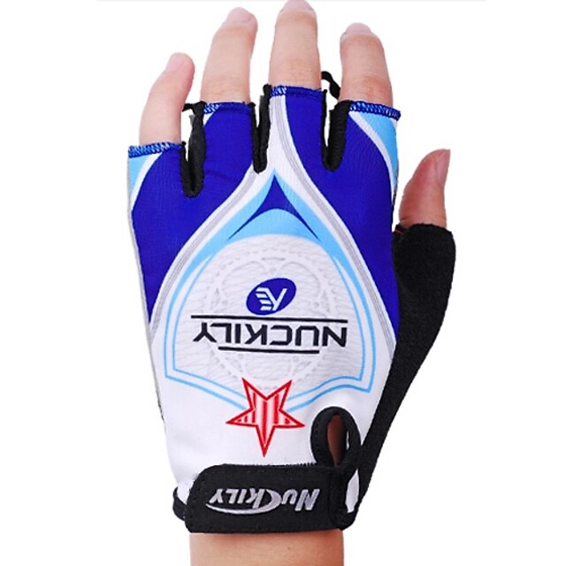  Nuckily Fietshandschoenen Mountainbike handschoenen Bergracen Ademend Anti-slip Zweetafvoerend Beschermend Halve vinger Activiteit/Sport Handschoenen Siliconengel Badstof Wit + blauw voor Volwassenen