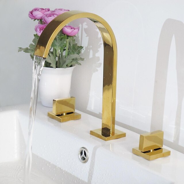  Bathroom Sink Faucet - Widespread Ti-PVD Centerset Three Holes / Two Handles Three HolesBath Taps