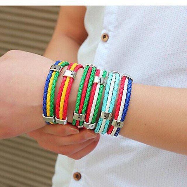 Men's Leather Bracelet woven Ladies Fashion Leather Bracelet Jewelry Green / Red / Red / White / Red / Yellow For Christmas Gifts Daily Casual / Titanium Steel