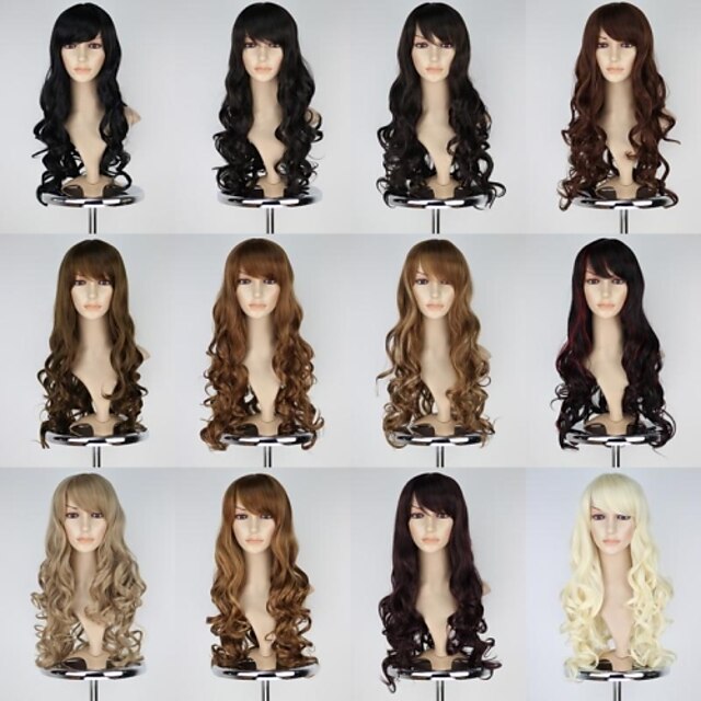 Women Capless Fashion Long Curly Synthetic Wig with Full Bang - 12 Colors Available