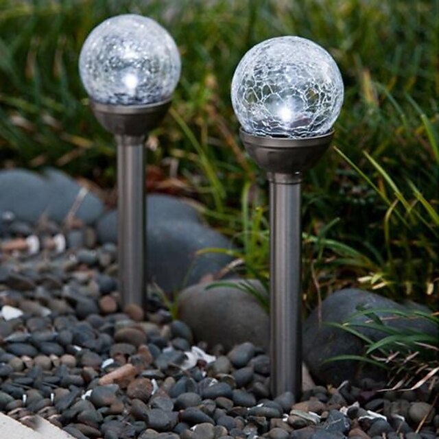  Set of 2 Color Changing Solar Crackle Glass Ball Stake Light Garden lamp