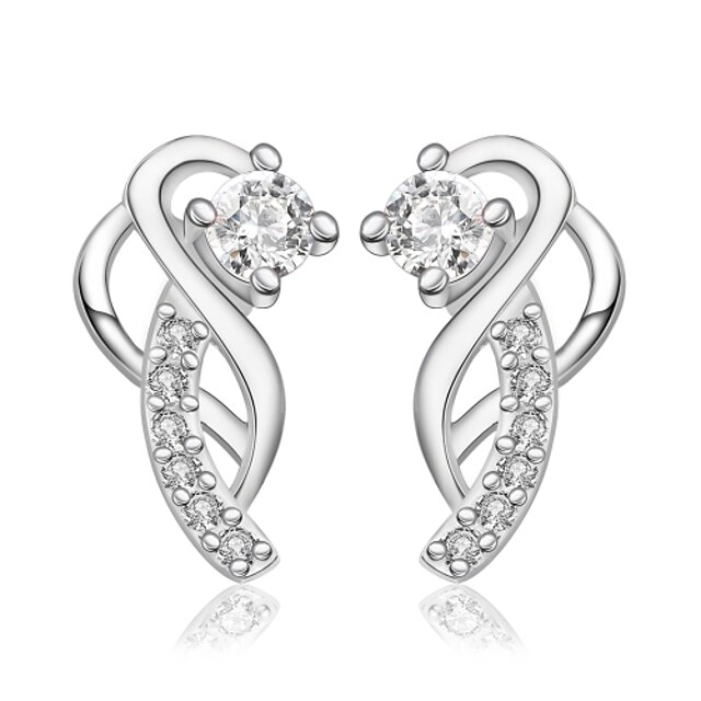 lureme® Fashion Style Silver Plated Link Shape with Zircon Stud Earrings