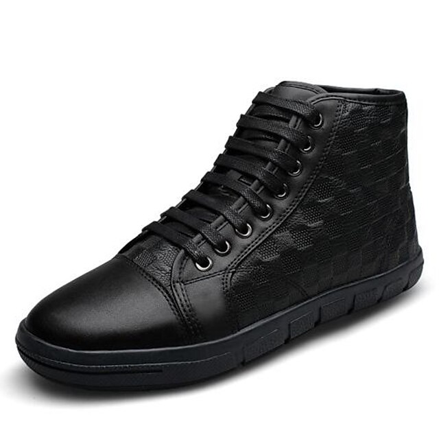  Men's Sneakers Spring Summer Fall Comfort Leather Casual Flat Heel Black Brown