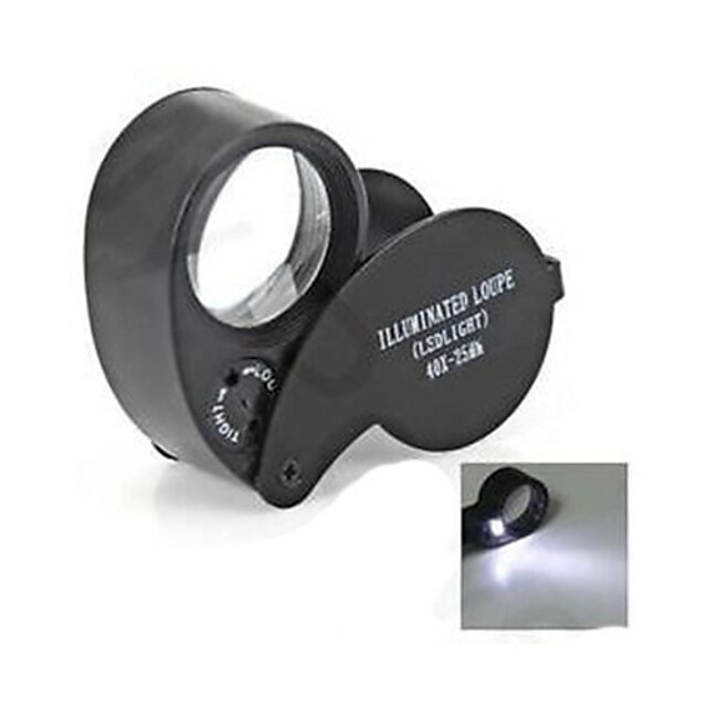  Portable 25mm 40X Jewelers Magnifier with 2-White LED Flashlight and Money Detector (3 x LR1130)