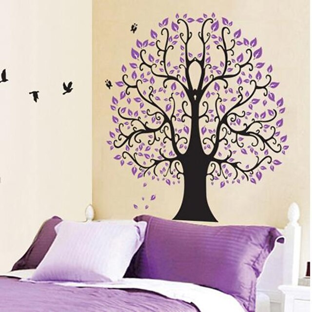  Createforlife ® Cartoon Albero viola con uccelli bambini Camera dei bambini Wall Sticker Wall Art Stickers

