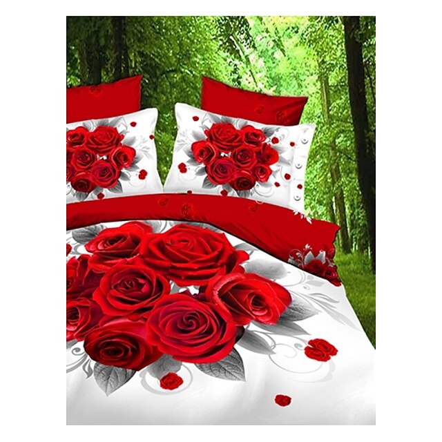  Ailianna 4 Piece 3D Bouquet Of Roses Print Duvet Set