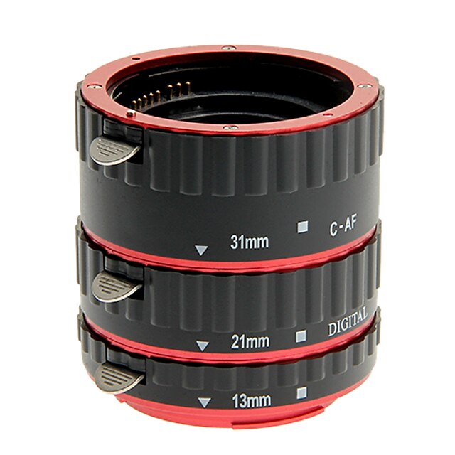  hliníková slitina 3-dílný makro mezikroužek sada pro Canon (zlatá, stříbrná, červená, modrá)