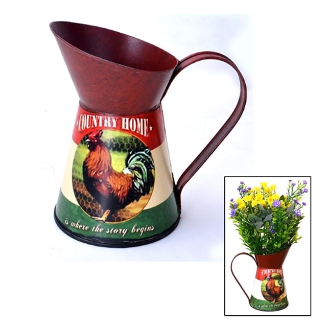  European Rural Household Adornment Iron Milk Cans Rooster Design Vase