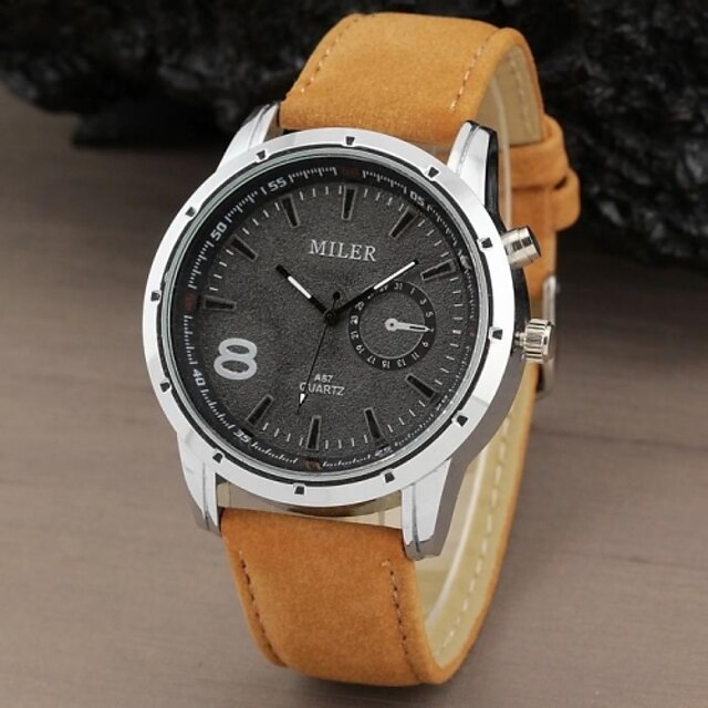  Hombre Reloj de Pulsera Cuarzo Resistente al Agua PU Banda Negro Gris Amarillo Marca