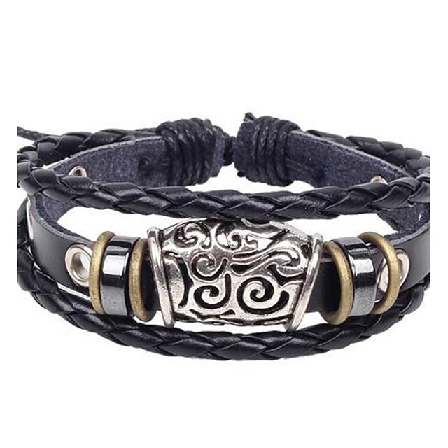 Men's Popular Hollow Feature Leather Braided Bracelets