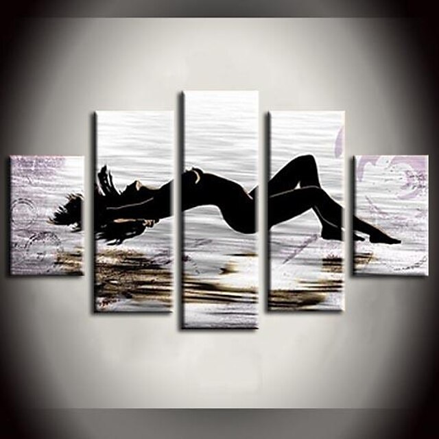  Hand Painted Oil Painting Sun Beach Beauty People Abstract Paintings with Stretched Frame Five Panels