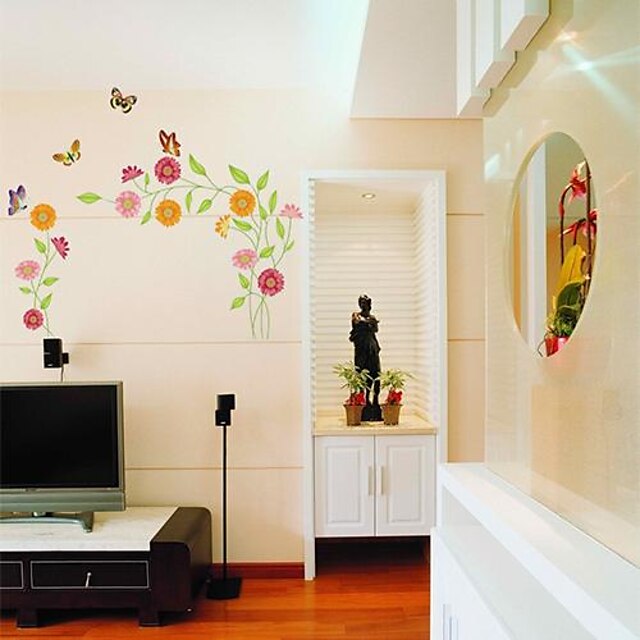  Createforlife ® Cartoon Butterfly Kjærlighet Blomster Kids Nursery Room Wall Sticker Wall Art Decals
