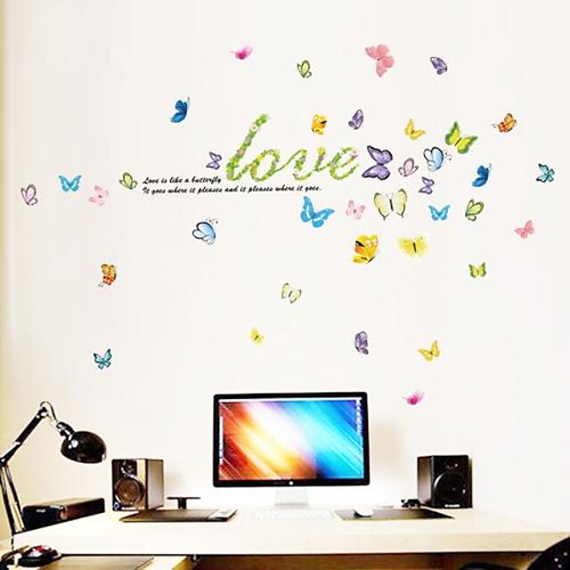  Письмо Любовь и бабочки Модные пластиковые стены стикеры (1шт)