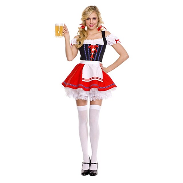  Lovely Bavarian Beer Girl Black & Red Polyester Dress Women's Halloween Costume