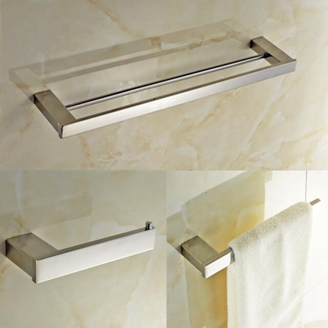  Bathroom Accessory Set Contemporary Stainless Steel 3pcs - Hotel bath Toilet Paper Holders / tower bar
