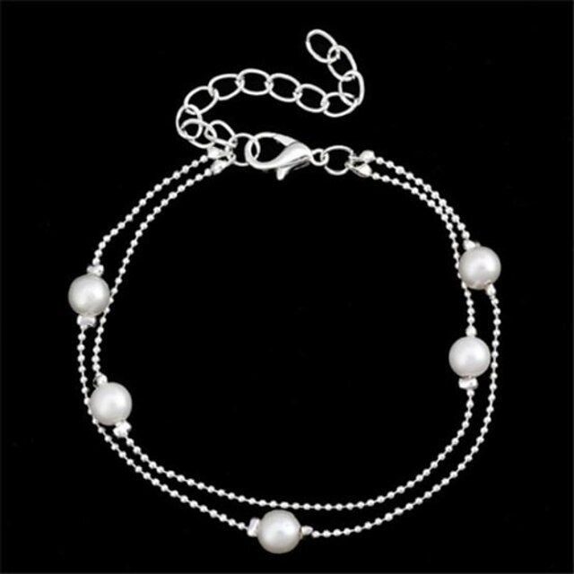 pulsera de metal chapado en plata de perlas de doble (1 unidad)
