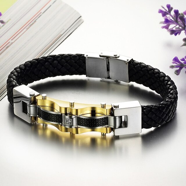  Men's Leather Bracelet - Leather, Titanium Steel Unique Design, Fashion Bracelet Gold / Black For Christmas Gifts Wedding Party