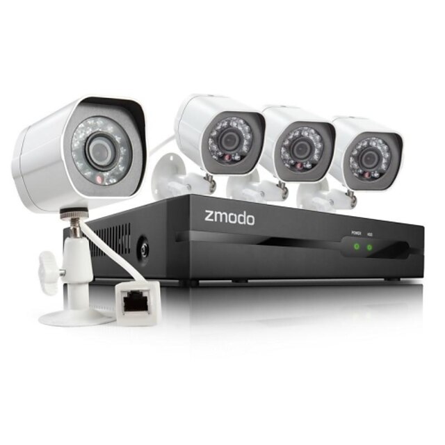  zmodo® 4 kanaals hd nvr Spoe beveiligingssysteem met 4 720p nacht ip camera