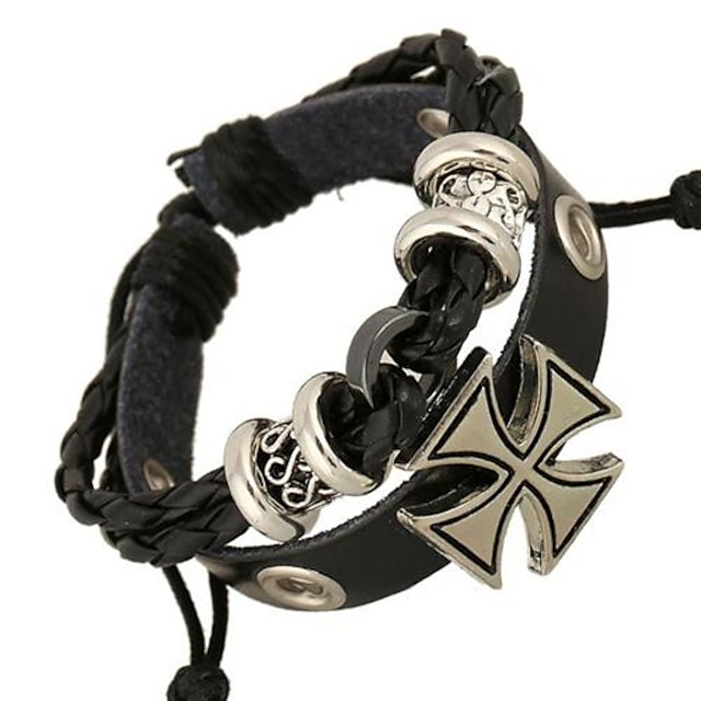  Per uomo Bracciali in pelle Croce Originale Di tendenza Cristo Pelle Gioielli braccialetto Per Regali di Natale Quotidiano