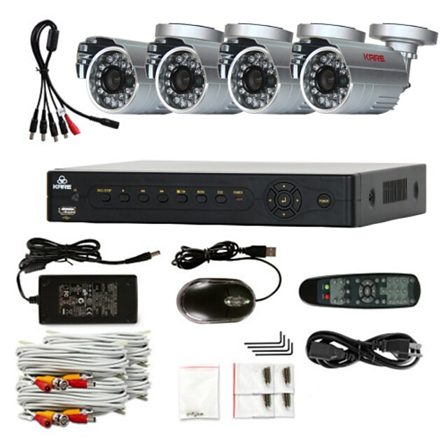  KARE 8CH CCTV DVR 4* 600TVL SONY CCD Day Night Outdoor Security Camera Surveillance System Kit