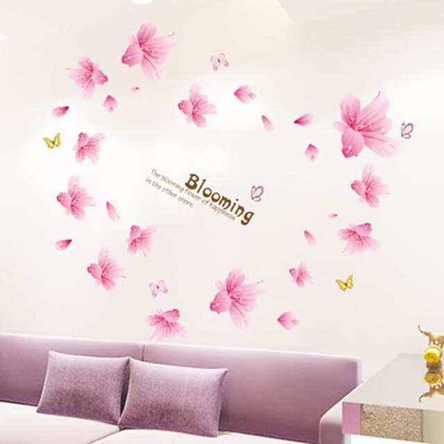  Lily Tvarované Krásné romantické Plastové nástěnné samolepky (Pink Color x1pcs)