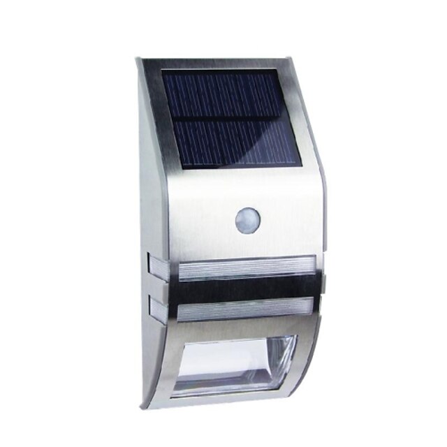  2-LED White Steel Inox Solar Wall Light Com PIR Sensor de Movimento