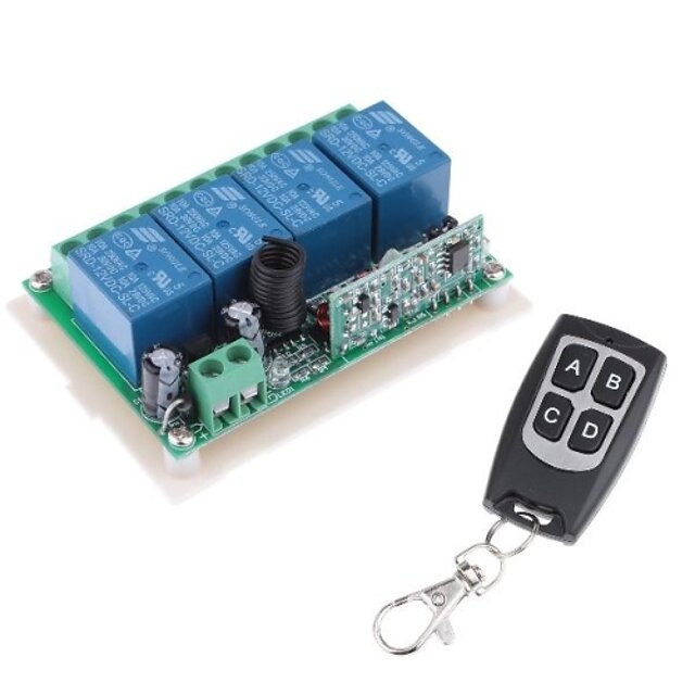  12V 4-Channel Wireless Remote Power Relay Module with Remote Controller (DC28V-AC250V) 
