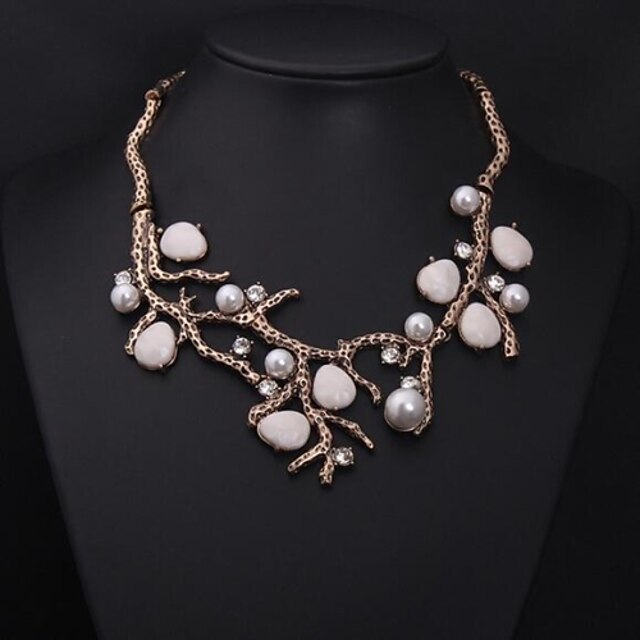  Synthetic Diamond Statement Necklace Pearl Necklace Statement Luxury Party Vintage Synthetic Gemstones Pearl Imitation Diamond White Necklace Jewelry For