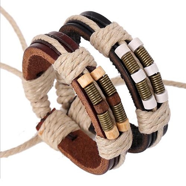  Men's Leather Bracelet Layered Rope woven Personalized Vintage Inspirational Multi Layer Festival / Holiday Leather Bracelet Jewelry Black / Brown For Christmas Gifts Party Daily Casual Beach