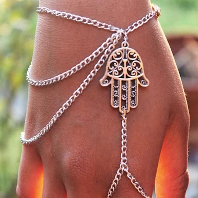  Women's Flowers Lace Hand Chain Ring Bracelet