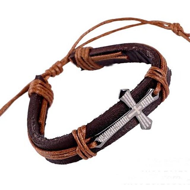  Heren Wikkelarmbanden Lederen armbanden Leder Kruis Christus Armbanden Sieraden Zwart / Bruin Voor Feest Dagelijks