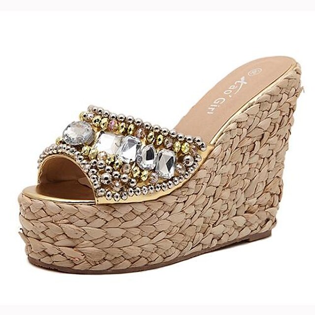  Women's Shoes Synthetic Spring / Summer / Fall Wedge Heel Rhinestone Silver / Gold / Party & Evening / Party & Evening