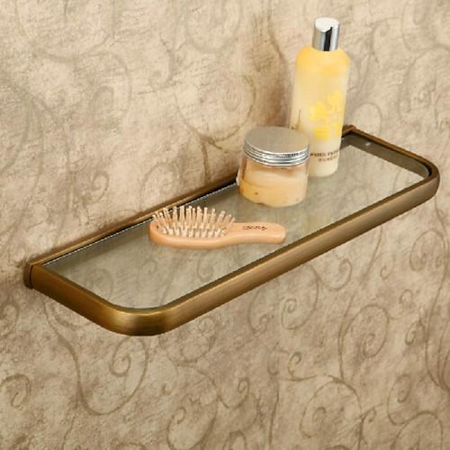  Bathroom Shelf Antique Brass / Glass 1 pc - Hotel bath