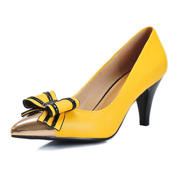  Women's Shoes Sheepskin Spring Summer Fall Winter Cone Heel Bowknot For Dress Blue Yellow Orange