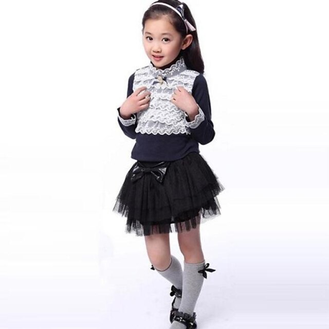  Girl's Fashion Lace Embroidery Little Highneck Long Sleeve T Shirt