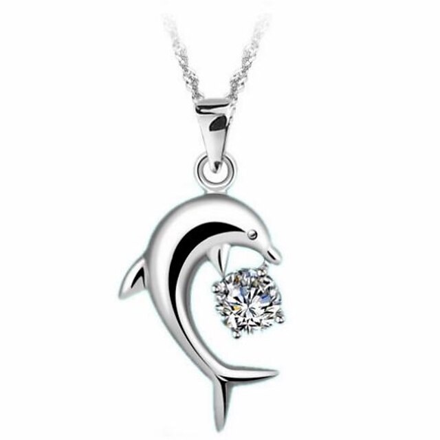  Women's Silver Crystal Pendant Necklace Fashion Classic Silver Dolphin Necklace