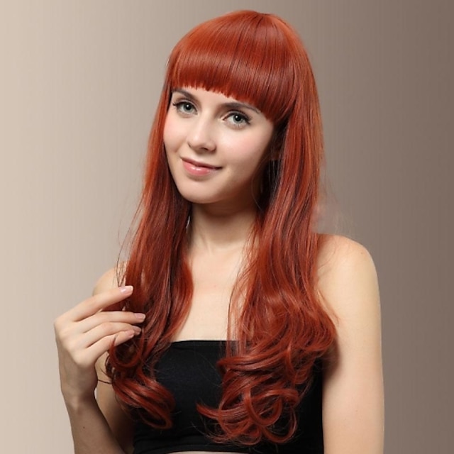  Fashion Sexy Long Wavy Kanekalon Full Wig with Neat Bangs Hair Wigs