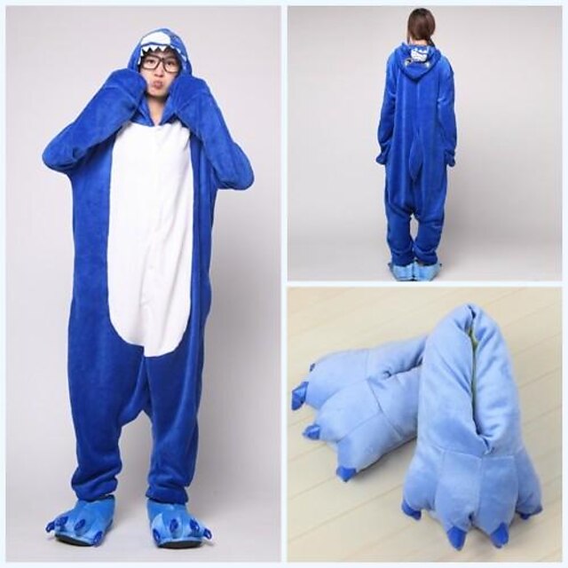 Toys & Hobbies Cosplay & Costumes | Kigurumi Kigurumi Pajamas Shark Animal Onesie Pajamas Coral fleece Yellow / Ink Blue / Blue 