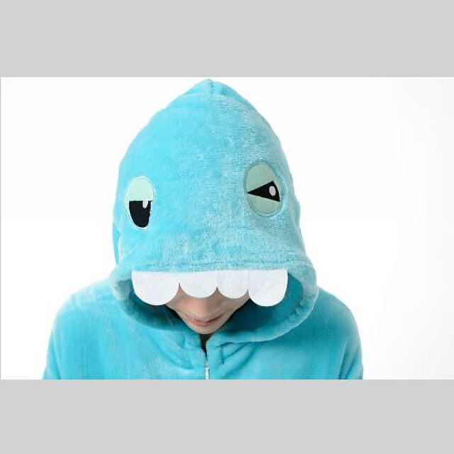 Toys & Hobbies Cosplay & Costumes | Fierce Blue Shark Adult Flannel Kigurumi Pajamas Animal Sleepwear Suit with Slippers - KG754