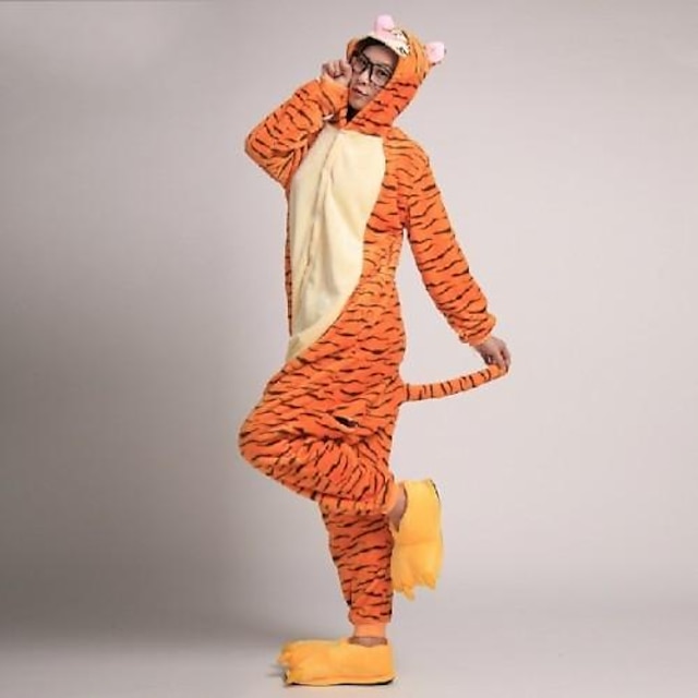  Erwachsene Kigurumi-Pyjamas mit Hausschuhen Tiger Tier Pyjamas-Einteiler Korallenfleece Orange Cosplay Für Herren und Damen Tiernachtwäsche Karikatur Fest / Feiertage Kostüme